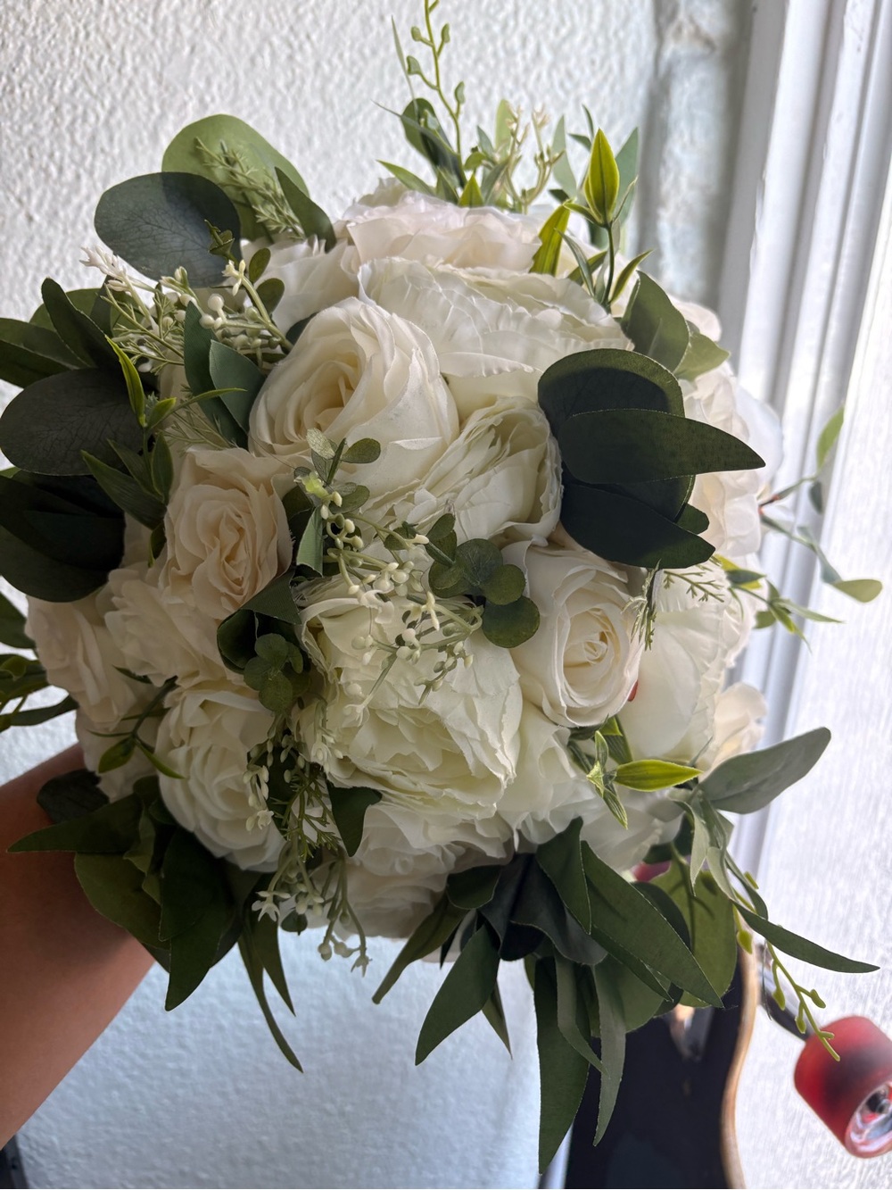 White Rose and Eucalyptus Bridal Bouquet